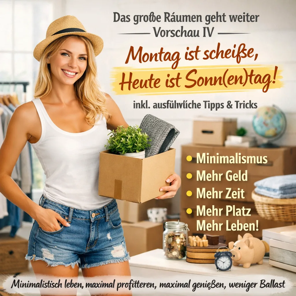 Mehr über den Artikel erfahren Das große Räumen geht weiter Vorschau IV / Montag ist scheiße / Heute ist Sonn(en)tag inkl. 37 ausführliche Tipps und Tricks.