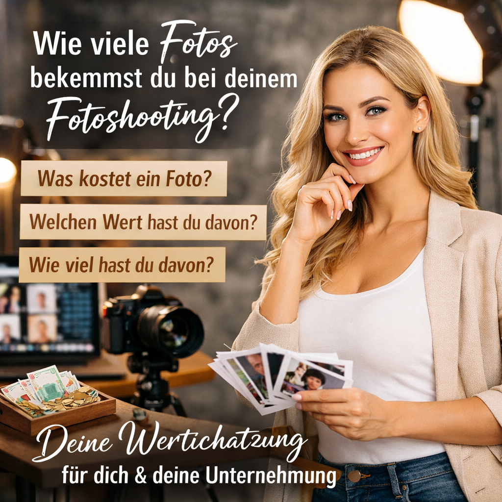 Wie viele Fotos bekommst du bei deinem Fotoshooting? Was kostet ein Foto? Welchen Wert hast du durch ein professionelles Fotoshooting und wieviel hast du davon? Deine Wertschätzung für dich und deine Unternehmung