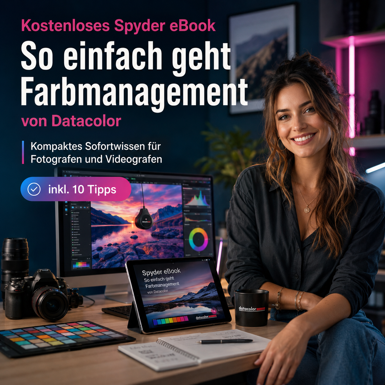 Kostenloses Spyder eBook. So einfach geht Farbmanagement von Datacolor Kompaktes Sofortwissen für Fotografen und Videografen inkl. 10 Tipps