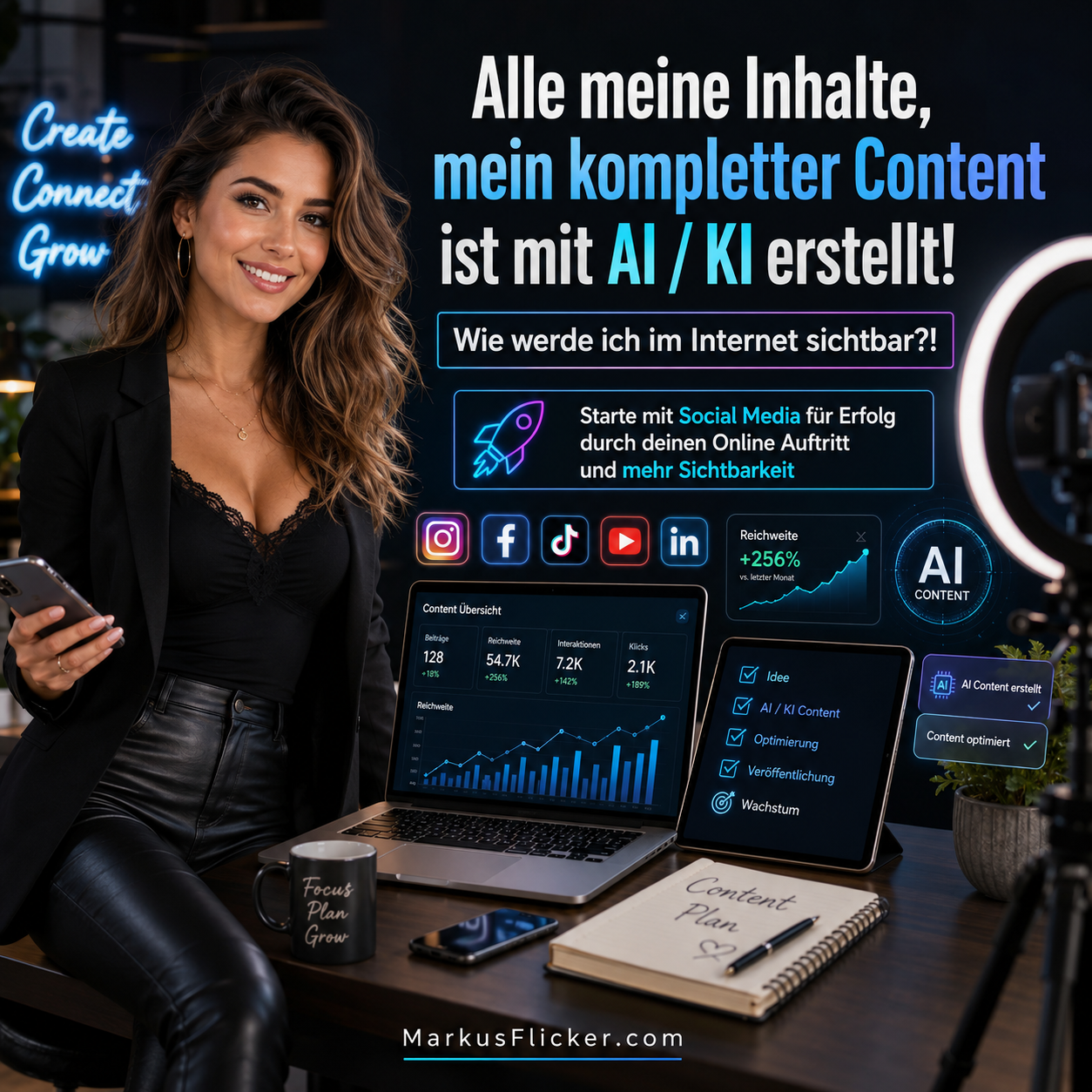 Alle meine Inhalte, mein kompletter Content ist mit AI / KI erstellt! Wie werde ich im Internet sichtbar?!: Starte mit Social Media für Erfolg durch deinen Online Auftritt und mehr Sichtbarkeit