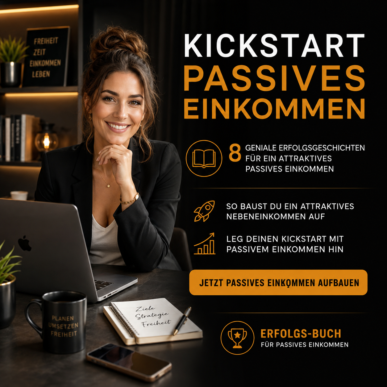 Kickstart Passives Einkommen - 8 geniale Erfolgsgeschichten für ein attraktives Passives Einkommen. So baust du ein attraktives Nebeneinkommen auf. Leg deinen Kickstart mit Passivem Einkommen hin. Jetzt Passives Einkommen aufbauen. Erfolgs-Buch für Passives Einkommen