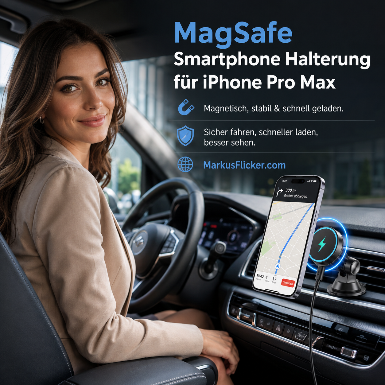 MagSafe Smartphone Halterung für iPhone Pro Max – Magnetisch, stabil & schnell geladen. Sicher fahren, schneller laden, besser sehen. MagSafe Smartphone Halterung für iPhone Pro Max – Magnetisch, stabil & schnell geladen. Sicher fahren, schneller laden, besser sehen.