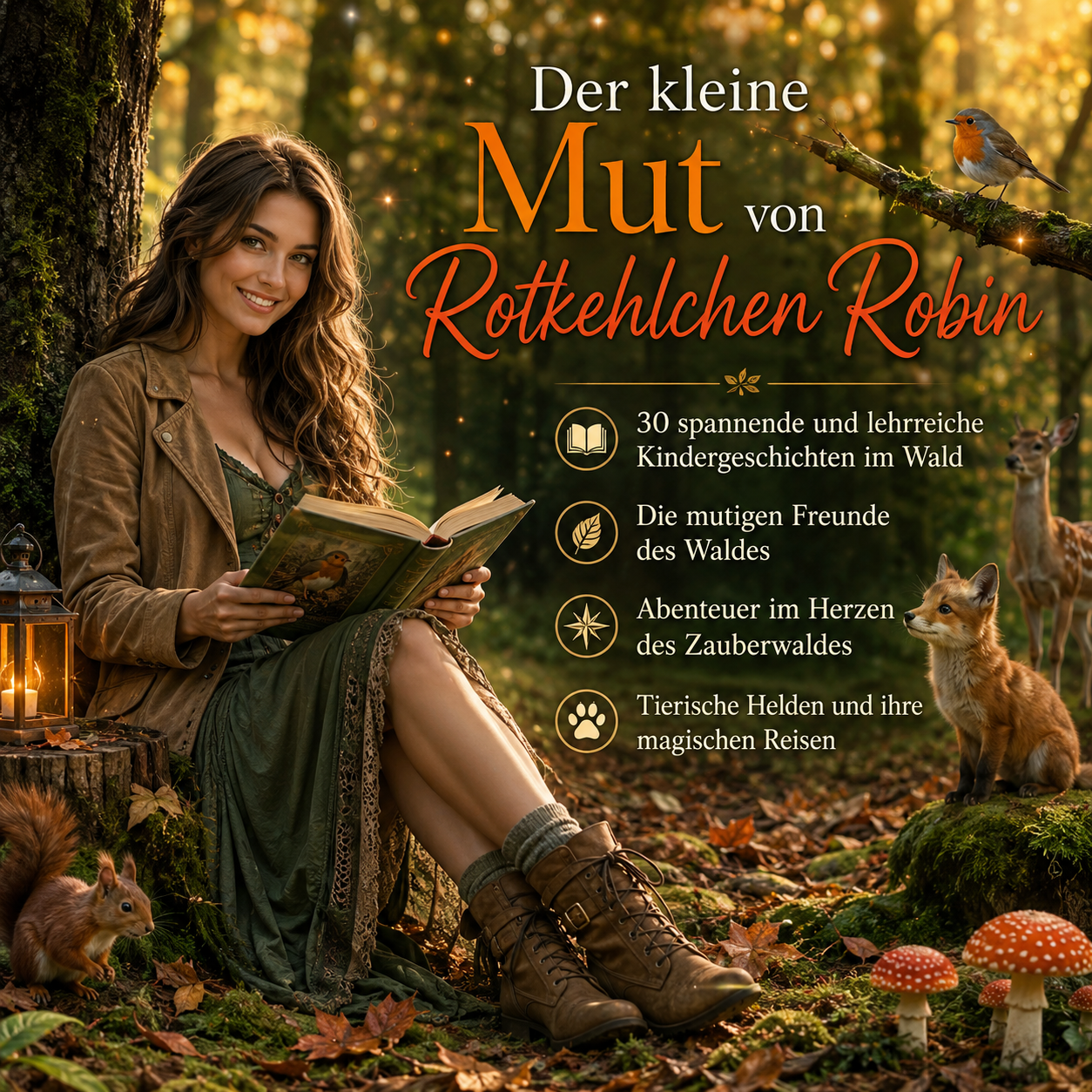 Der kleine Mut von Rotkehlchen Robin. 30 Spannende und lehrreiche Kindergeschichten im Wald. Die mutigen Freunde des Waldes. Abenteuer im Herzen des Zauberwaldes. Tierische Helden und ihre magischen Reisen.