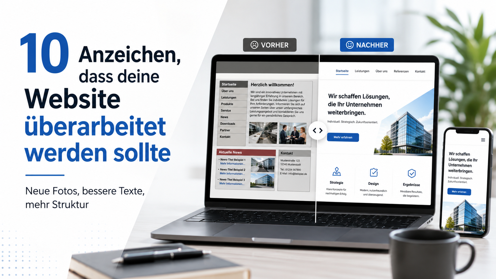 Mehr über den Artikel erfahren 10 Anzeichen, dass deine Unternehmenswebsite überarbeitet werden sollte