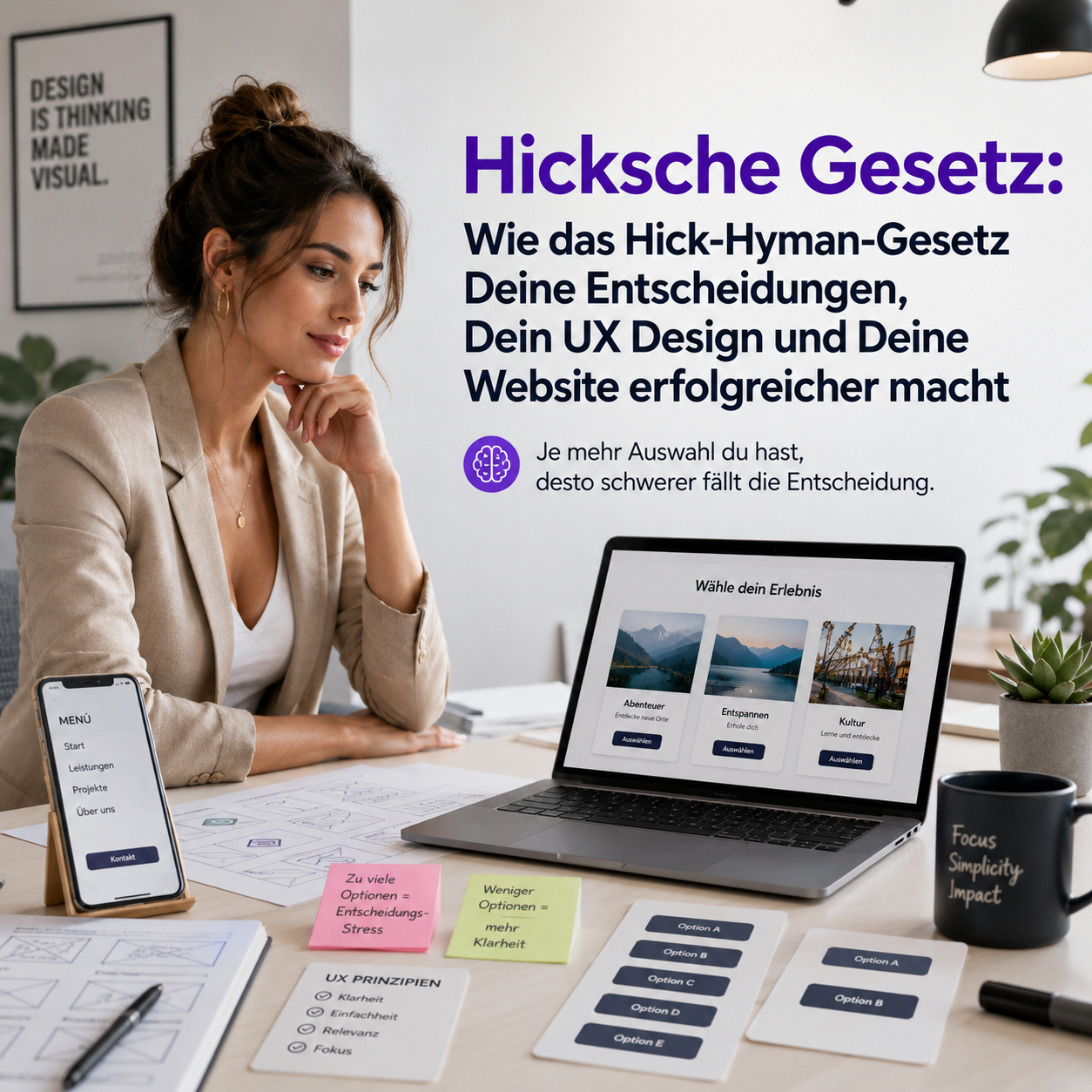 Du betrachtest gerade Hicksche Gesetz: Wie das Hick-Hyman-Gesetz Deine Entscheidungen, Dein UX Design und Deine Website erfolgreicher macht