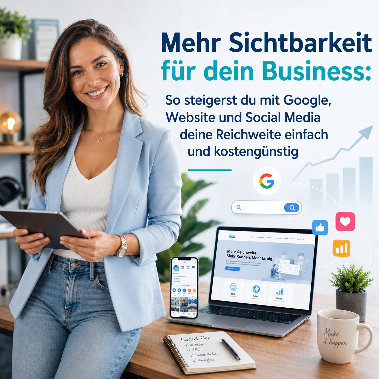 Du betrachtest gerade Mehr Sichtbarkeit für dein Business: So steigerst du mit Google, Website und Social Media deine Reichweite einfach und kostengünstig