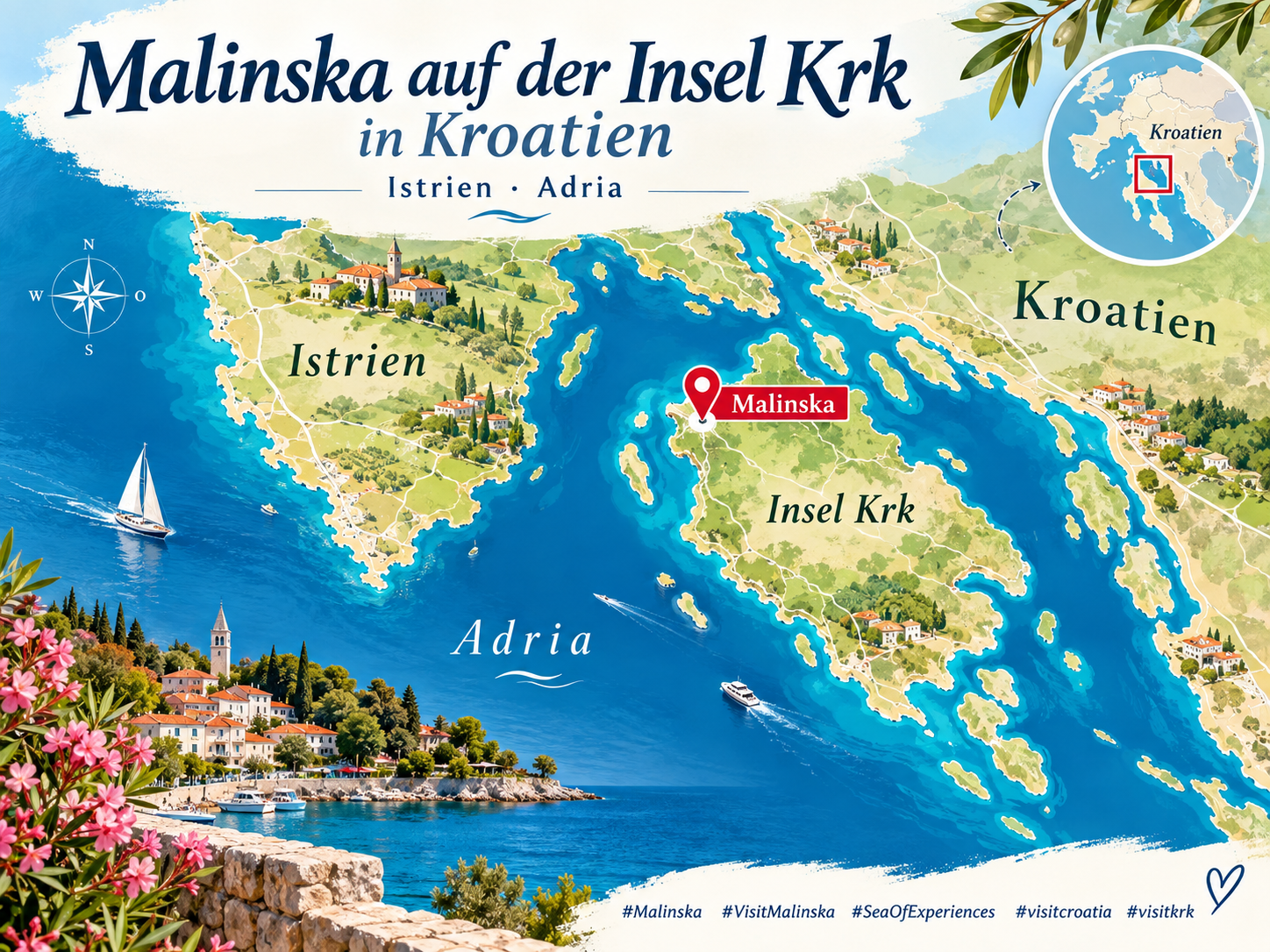 Malinska auf der Insel Krk in Kroatien Istrien Adria #Malinska #VisitMalinska #SeaOfExperiences #visitcroatia #visitkrk