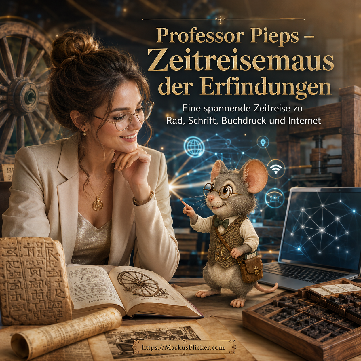 Professor Pieps – Zeitreisemaus mit über 60 Erfindungen: Eine spannende Zeitreise zu Rad, Schrift, Buchdruck und Internet
