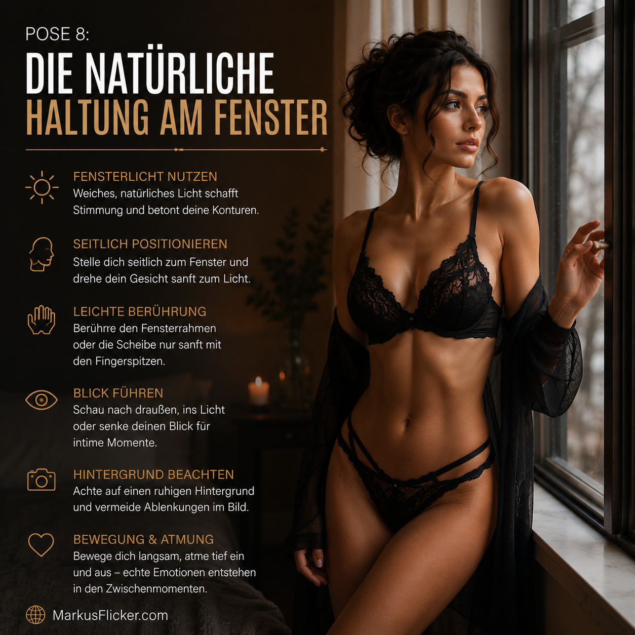 10 Boudoir Posen, die jeder Fotograf kennen sollte Pose 8: Die natürliche Haltung am Fenster
