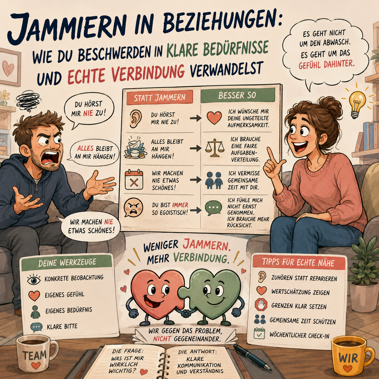Jammern in Beziehungen: Wie du Beschwerden in klare Bedürfnisse und echte Verbindung verwandelst Jammern in Beziehungen: Wie du Beschwerden in klare Bedürfnisse und echte Verbindung verwandelst