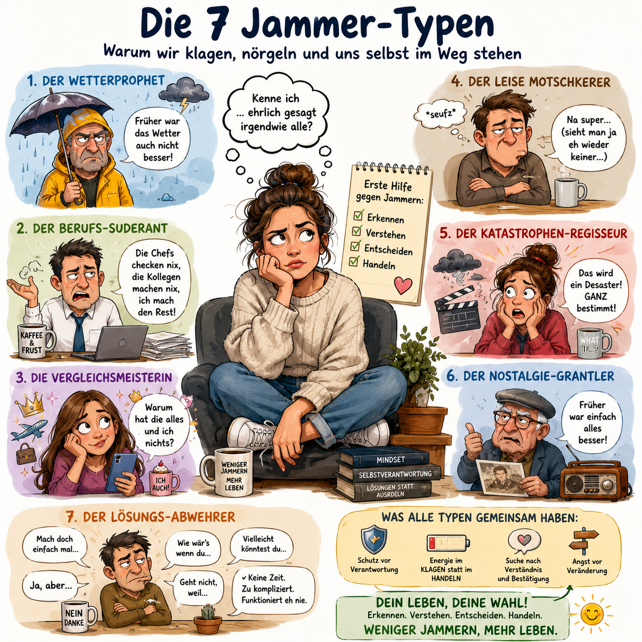 Die 7 Jammer-Typen: Warum wir klagen, nörgeln und uns selbst im Weg stehen
